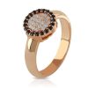 Anillo 18k círculo diamantes negros y blancos en oro rosa