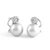Aretes de oro blanco 18k con perla y diamante