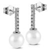 Aretes largos en oro blanco 18K con perla desmotable y diamantes