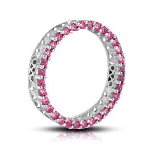 Dije circular de oro blanco 18K con topacios rosas