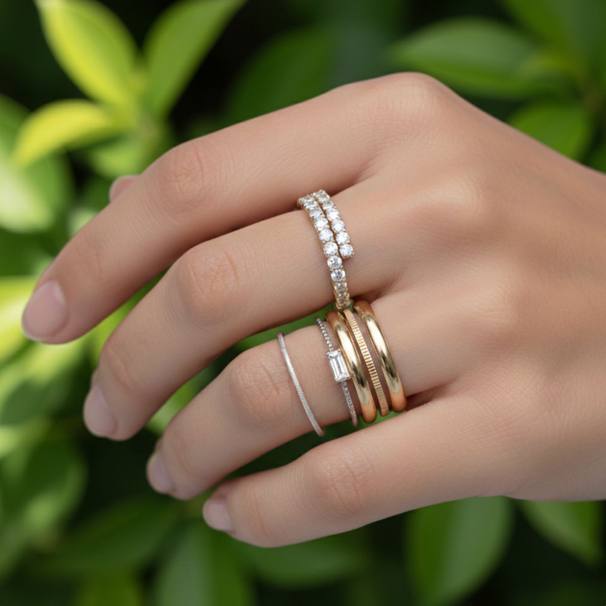 Anillo tipo churumbela con hilera de diamantes para regalo de aniversario o nacimiento