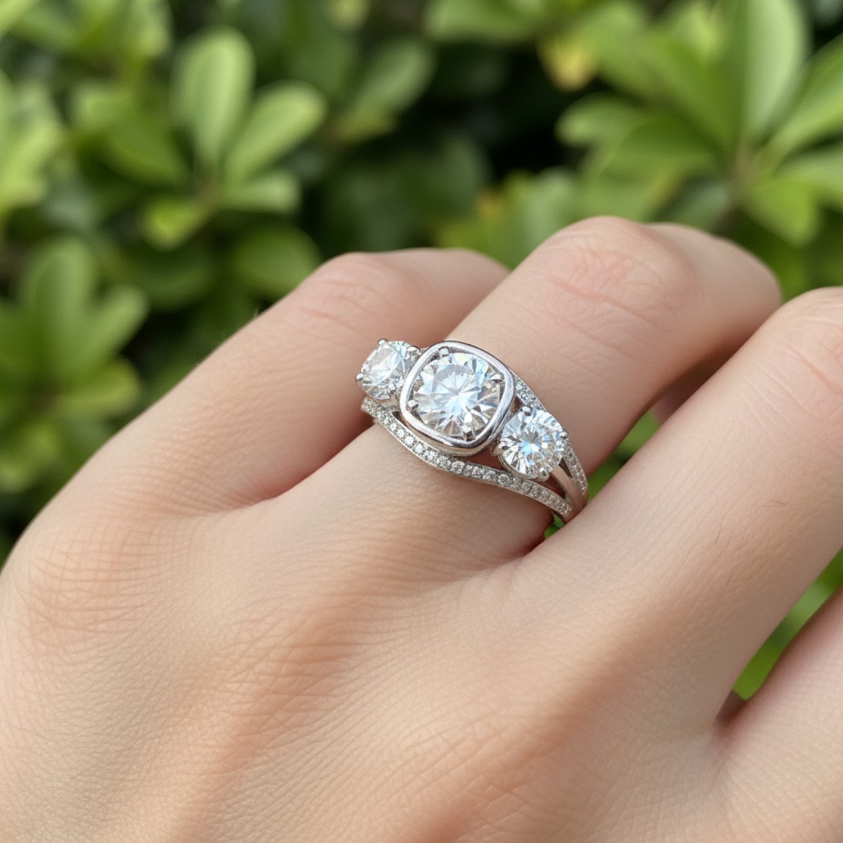 Anillo trilogía con tres diamantes que simbolizan el pasado, presente y futuro de la relación