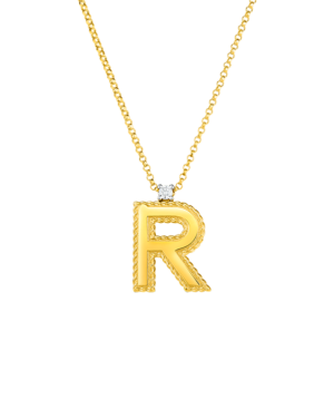 18K Y diamond princess letter R